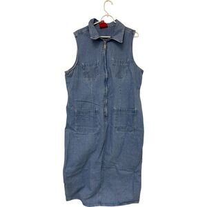 Venezia Jeans‎ Blue Denim Zip Front Shift Dress Womens Size 16 Sleeveless Casual